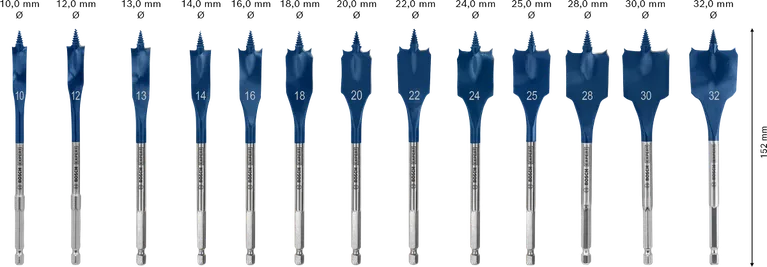 „Bosch EXPERT“ savaiminio pjovimo greitaeigių mentelinių grąžtų rinkinys, 13 dydžių.